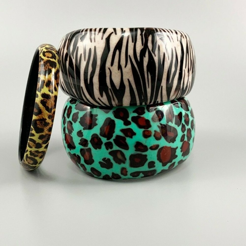 Animal Print Plastic Bangle Lot Stack Asymmetric - image 2
